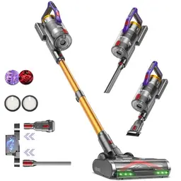 KIPMAX kabelloser Akku-Staubsauger mit 70 Min Laufzeit, 1.5L Behälter, Anti-Tangle-Bürste, 7-Schicht-Filter, Duftplatten, selbststehend für Teppiche und Hartböden