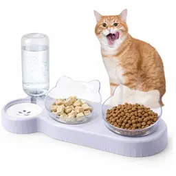 KELAV 3-in-1 Katzennapf Set mit Wasserspender und Futternapf - Gesunde Haltung für Katzen und kleine Hunde