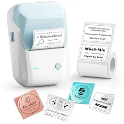 NIIMBOT B1 Etikettendrucker Wasserfeste, tragbar, Bluetooth, für Etiketten, Barcode, Logo, Adresse – Blau