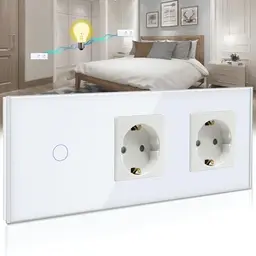 BSEED Touch Lichtschalter mit Schuko Steckdose & LED-Anzeige, 1 Fach, 2-Wege, Weiß, 228 mm