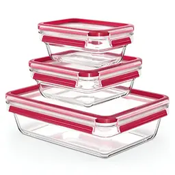 EMSA Clip & Close Glas Frischhaltedosen-Set, rechteckig, 0,45 - 2 L, 100% dicht, spülmaschinen-, gefrier-, backofen-, mikrowellenfest