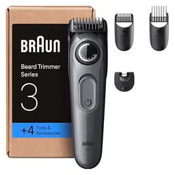 Braun Barttrimmer Series 3 mit Zubehör und 40 Längeneinstellungen, grau