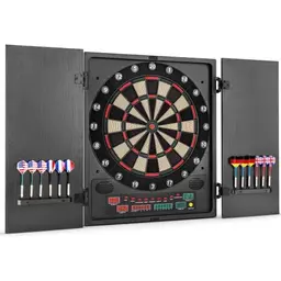 OneConcept Dartmaster 180 - Elektronische Dartscheibe für bis zu 8 Spieler, mit LED-Anzeigen und 12 Pfeilen, Schwarz