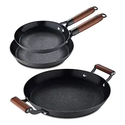 MasterPRO Odín | Set aus 20 und 24 cm bruchsicheren Pfannen sowie 28 cm Grillplatte mit ergonomischem Holzgriff