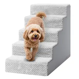 KSIIA Hundetreppe für kleine Hunde und Katzen, rutschfest, grau, 55 cm hoch, mit waschbarem Bezug