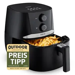 MEDION E20 L Heißluftfritteuse, 3,2 Liter, 1400 Watt, ölfreies Frittieren, 30 Min Timer, schwarz