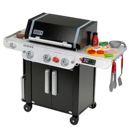 Theo Klein Weber Grill Genesis aus Holz mit Einsätzen für Steak, Pizza und Gemüse – Spielzeug für Kinder ab 3 Jahren
