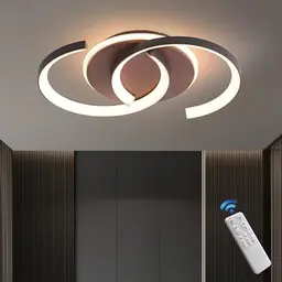 Meloweel LED Deckenleuchte Holz dimmbar, 2-Ringe Moderne Lampe mit Fernbedienung, 28W, 40cm, 3000K-6000K