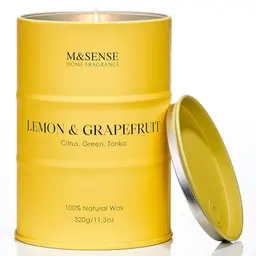 M&SENSE Zitronen-Grapefruit Duftkerze im Glas - 320g, 70 Std. brennend, frischer Zitrusduft fürs Badezimmer