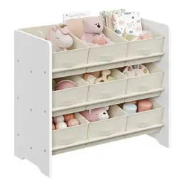 SONGMICS Kinderregal mit 9 Aufbewahrungsboxen, Spielzeug- und Bücherregal, wolkenweiß