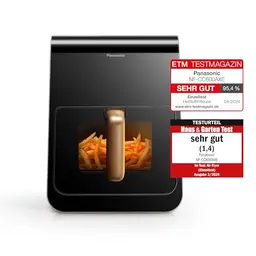Panasonic Air Fryer 6L, digitaler Timer & LCD, einfache Reinigung, schwarz mit Roségold-Griff