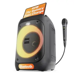 Tragbarer Bluetooth Partybox Lautsprecher | 40 W | 7 Std. Akku | Karaoke mit Mikrofon und Xtra Bass | OAKCASTLE PS100