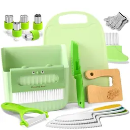 Goodchef 15-teiliges Kindermesser-Set für Kleinkinder zum Schneiden von Obst und Gemüse, inkl. Holzmesser und Schneidebrett