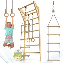 Juskys® Sprossenwand für Kinder mit Klimmzugstange und Turnringen - Klettergerüst fürs Kinderzimmer
