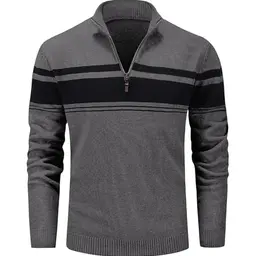 MAGCOMSEN Herren Pullover Rollkragen Sweatshirt Freizeit Winterpullover, Dunkelgrau-Schwarz, Größe L