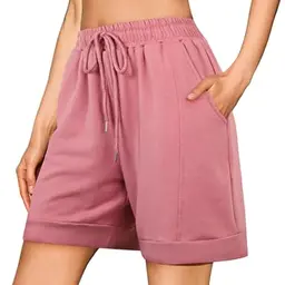 Jezonga Kurze Hose Damen Sport Shorts mit Taschen – Elastischer Bund für Fitness und Jogging – Rosa, XL