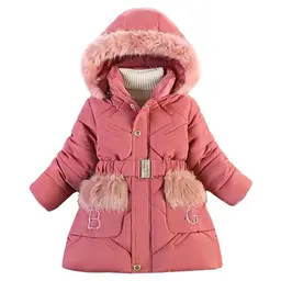 Tilozs Mädchen Winterjacke mit abnehmbarer Fellkapuze, rosa, Größe 140-146