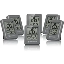 Bresser 6er Set Thermometer Hygrometer - Digitales Raumthermometer für Innenräume, Kühlschrankgeeignet, Wandmontage, Smiley Indikator