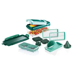 Nicer Dicer Fusion Gemüseschneider-Set 12tlg - Würfel, Stifte, Viertel, Achtel, Silber/Grün