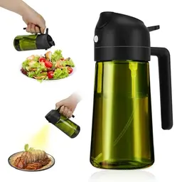 Tapvai 2-in-1 Ölsprüher für Speiseöl, 470ml, UV-Schutz, grünes Glas, ideal zum Kochen, Grillen und Backen (Schwarz)
