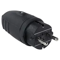 Schwabe Gummistecker Schutzkontaktstecker für Außenbereich, 230V, 16A, IP44, Schwarz, Made in Germany