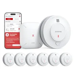 X-Sense WLAN-Rauchmelder mit 10-Jahres-Batterie und Basisstation, TÜV-zertifiziert, vernetzbar, 6 Stück