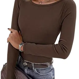 Leversic Basic Langarmshirt Damen T-Shirt Longsleeve in Braun, Größe XXL