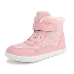 TIAROOTT Kinder Winter Barfußschuhe Gefüttert mit Klettverschluss, Rutschfest, Rosa, Gr. 36