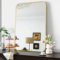 Koonmi Wandspiegel Gold, 66x96 cm, moderner Wandspiegel mit Rahmen, für horizontal oder vertikale Montage