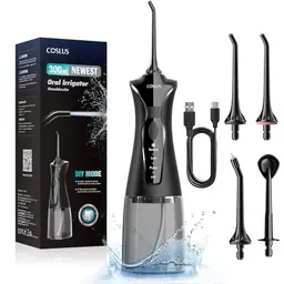 COSLUS Kabellose Munddusche: 4 Reinigungsmodi, 300ml Wassertank, 30 Tage Akkulaufzeit