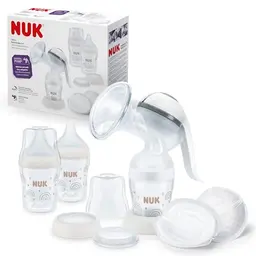 NUK Handmilchpumpen-Set mit Silikonkissen und ergonomischem Pumphebel - inkl. 2 Babyflaschen (150 ml)