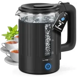 Clatronic Wasserkocher Glas 1,7 L | BPA-frei | Einhandbedienung | schwarz | WK 3837
