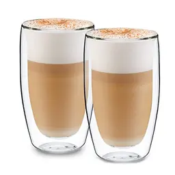 Doppelwandiges Latte Macchiato Glas 2er Set, 430 ml - Spülmaschinenfeste, transparente Kaffeetassen