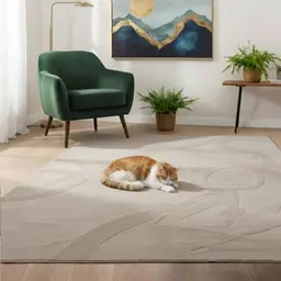 VIMODA Flauschiger Teppich für Wohnzimmer und Schlafzimmer - Waschbar und Fußbodenheizung geeignet, Beige, 160x220 cm