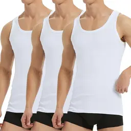 Falechay Männer Unterhemd 3er Pack Baumwolle Feinripp Tank Top Weiß, ärmellos