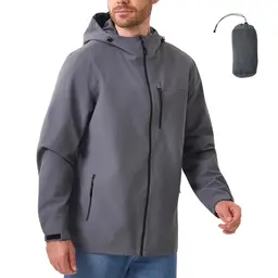 PYALT Herren Softshelljacke wasserabweisend und atmungsaktiv, leichte, packbare Windbreaker mit Kapuze, Grau, XL