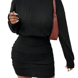 SweatyRocks Damen Strickkleid mit Rollkragen - Langarmpullover Kleid in Schwarz (1XL)
