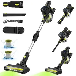 Akku Staubsauger kabellos mit 50 Min Laufzeit, Anti-Tangle-Bürste, leise und LED Display für Teppiche und Hartböden