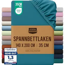 Utopia Bedding Spannbettlaken 140x200cm in Blau aus Mikrofaser, 35 cm tief