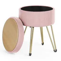 SONGMICS Sitzhocker mit Stauraum, Samt, 39 cm, pastellrosa, für Ankleidezimmer und Wohnzimmer