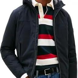 Tommy Hilfiger Herren Übergangsjacke mit Kapuze, Blau, Größe L