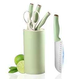 Justup Küchenmesser Set 5-tlg, Grüne Kochmesser mit Block und Schere für Küche und Restaurant