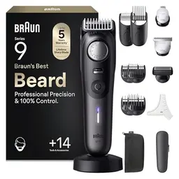 Braun Series 9 Barttrimmer, kabellos, 52 Längeneinstellungen, wasserdicht, 180 Min. Akkulaufzeit, Titan, BT9565