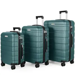 TANTOMI Koffer Set 3-teilig, Hartschale, Trolley und Handgepäck, Reisekoffer mit 4 Rollen, Helles Dunkelgrün