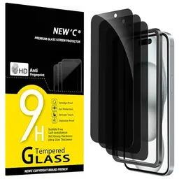 NEW'C 3 Stück Sichtschutzfolie für iPhone 15/16 (6,1 Zoll) - Blickschutz und kratzfest, inkl. Installationswerkzeug
