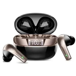 Kabellose Bluetooth Kopfhörer 5.4 mit ENC Mikrofon, 47 Std Spielzeit, IP7 Wasserdicht, Mini In Ear, Schwarzgold