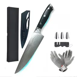 Chef's Knife Set mit Schutzhandschuhen und Messerschärfer – Professionelles Kochmesser 33 cm