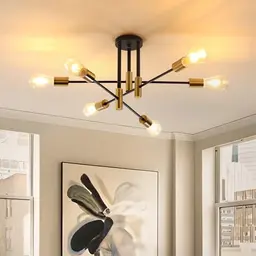 OTREN Vintage Deckenleuchte, 6-flammig Industrial Kronleuchter für Wohnzimmer, Esszimmer, Flur, Küche, Schwarz-Gold