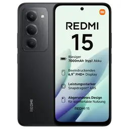 XIAOMI Redmi 15 Smartphone 8+256GB 6,9" FHD+ 144Hz, 50MP Kamera, 7000mAh Akku, Schwarz