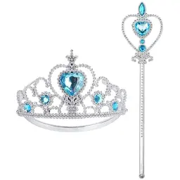 Blaues Prinzessin Krone und Zauberstab Set – Zubehör für Kostüme und Verkleidungsspiele